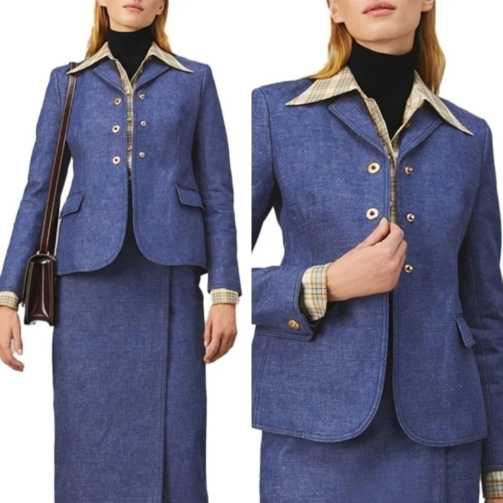 New Tory Burch Raw Denim Unwashed Rinse Blazer/Suit Jacket NWT Size 8